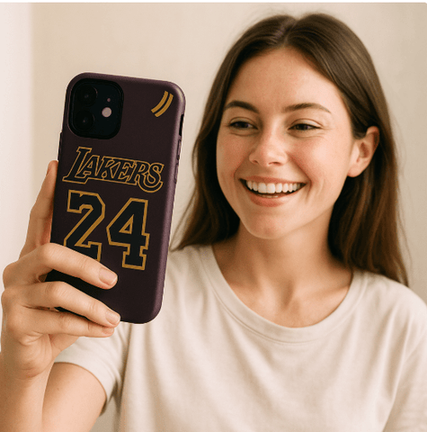 Los Angeles Lakers 24 iPhone Case – Slim Dual-Layer Protective Cover with Team Script & Wireless Charging Support