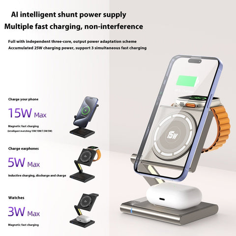3-in-1 Foldable Wireless Charging Station for Phone, Earbuds & Smartwatch